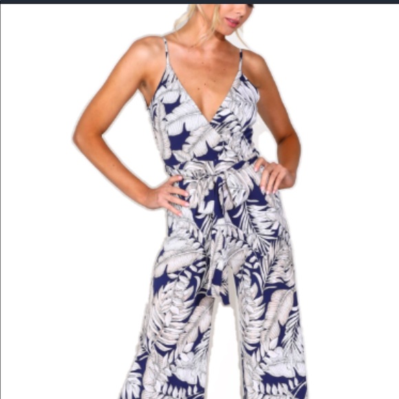 Navy and White Print Jumpsuit - Picture 3 of 8